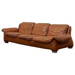 Vintage Finnish Chubby Low Leather Sofa