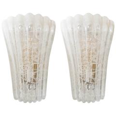 Pair of Crackle Glass Ribbed Sconces