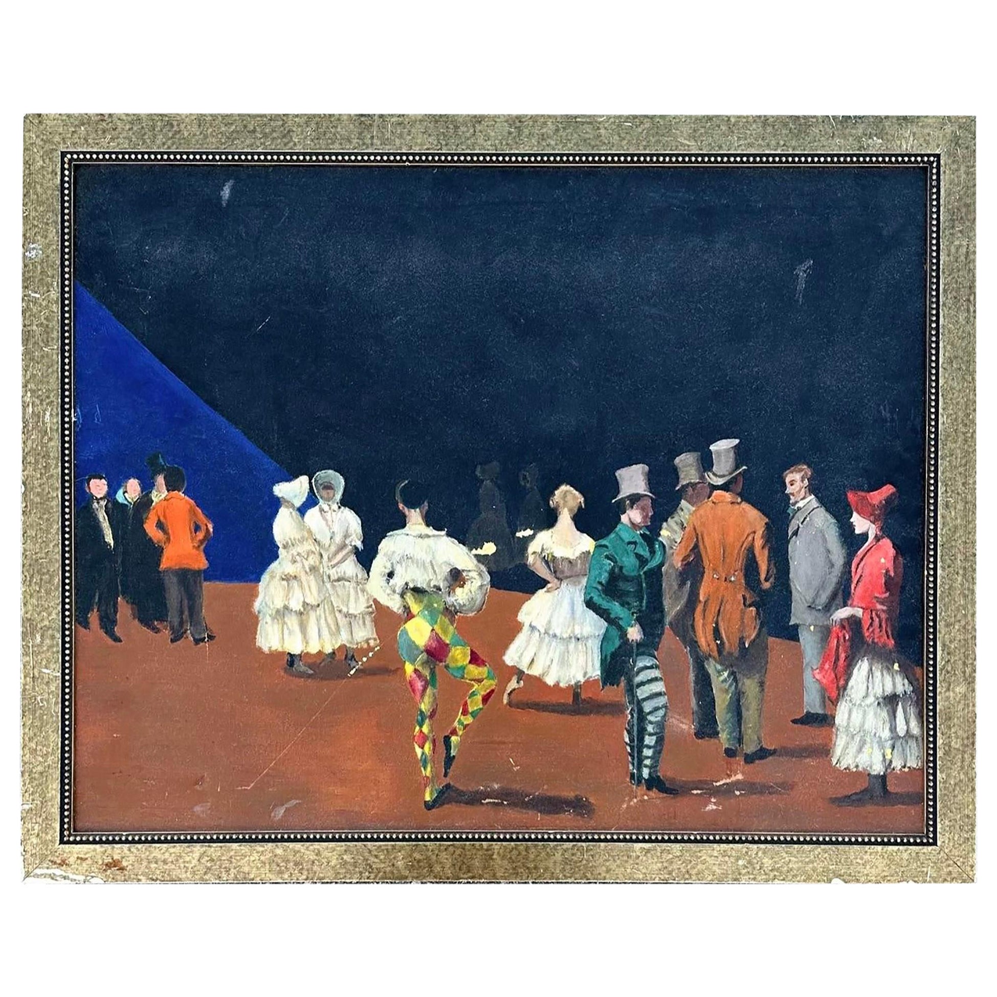 Olio su tela con figure bohémien d'epoca