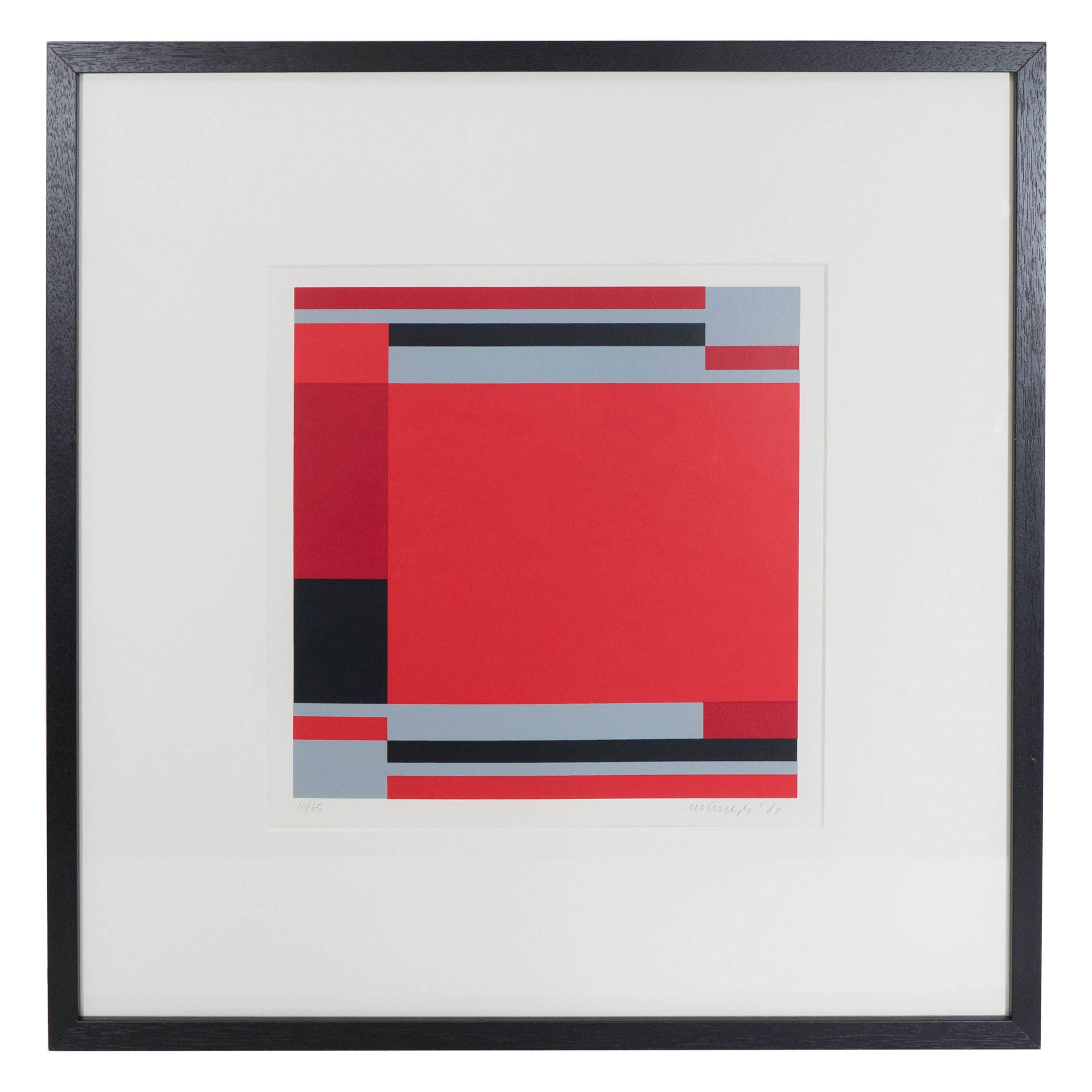 Jo Niemeyer, Geometric Composition in Red, Grey & Black, Signed & Dated