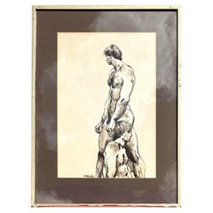 Vintage Boho Ink Figure Painting Signed by the Artist