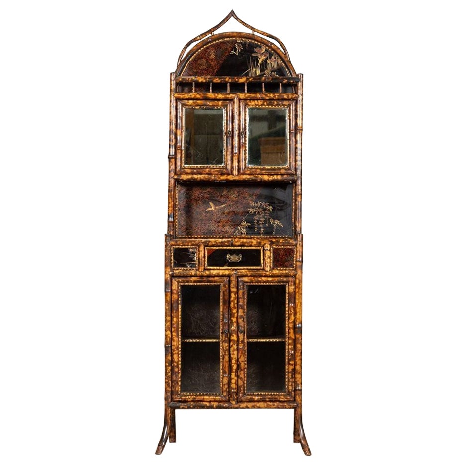 19thC English Bamboo Lacquered Glazed Cabinet