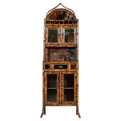 Antique 19thC English Bamboo Lacquered Glazed Cabinet