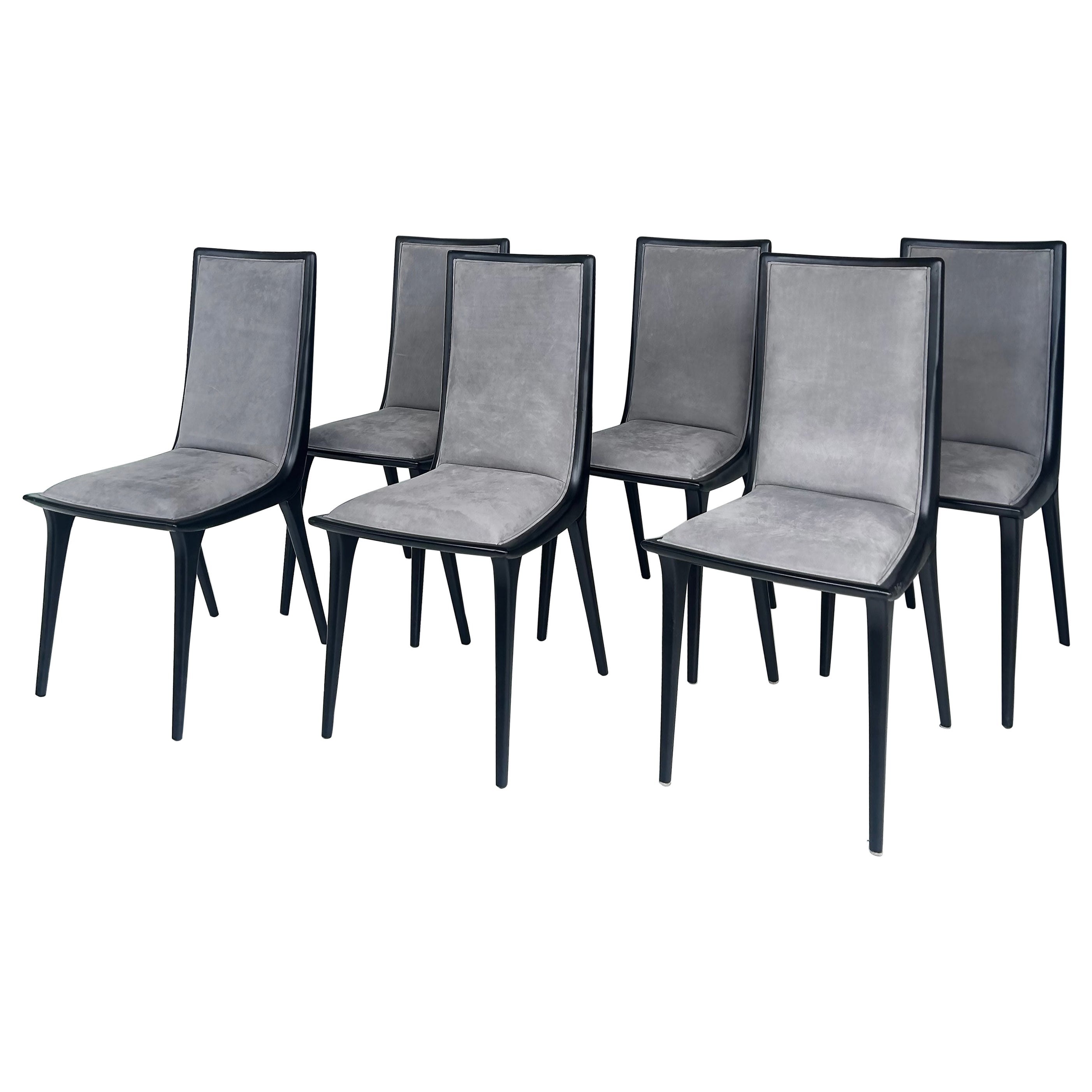 Annibale Colombo Lacquered Suede Dining Chairs, Set of 6