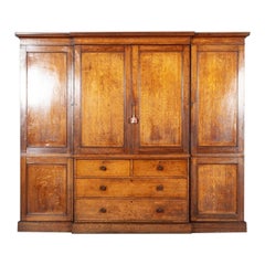 Monumental 19thC English Oak Breakfront Linen Cupboard