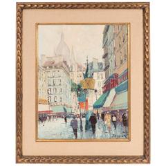 R. Bessier Parisian Street Scene Oil on Canvas, Signed and Framed