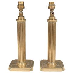 Pair of Early 20th Century Fluted Column Lamps in Bronze