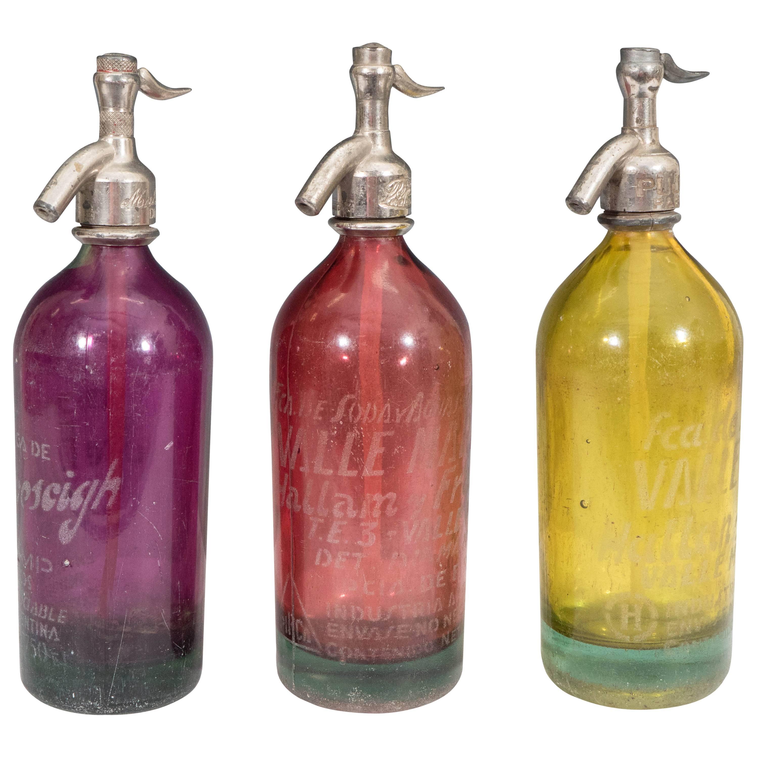 Set of Three MidCentury Argentinian Seltzer Soda Glass Bottles at 1stDibs mid century soda