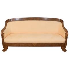 19th Century Biedermeier Sofa in Walnut and Ultrasuede