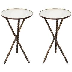 Pair of Round Faux Bamboo Brass Drink Tables