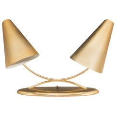 Mid-Century Modernist Two-Light Desk Lamp in Brass