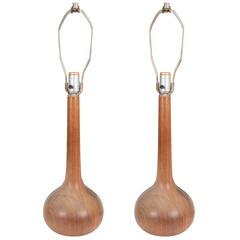 Pair of 1960s Scandinavian Modern Style Rounded Wood Lamps