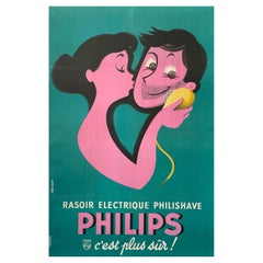 Original Vintage Advertising Poster, PHILIPS ”C’est Plus Sur!”, JEAN COLIN, 1955