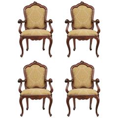 Set of Four Italian 18th Century Venetian Walnut Armchairs Set of Four Italian 18th Century Venetian Walnut Armchairs