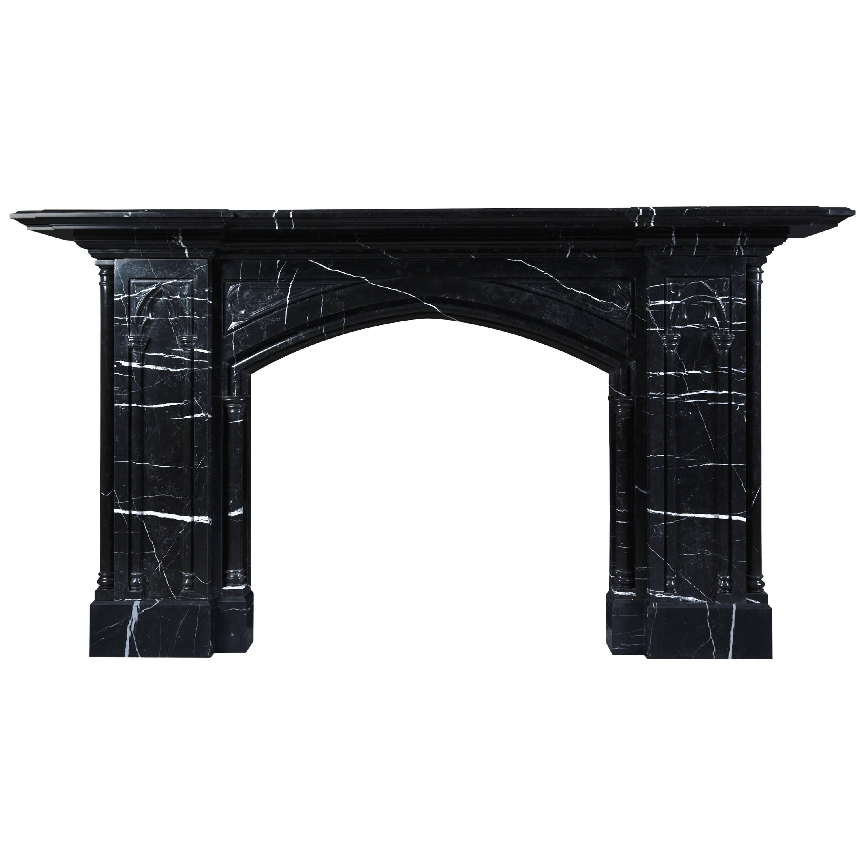Reproduction Gothic Mantel Hand-Carved in Black Marble