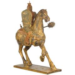 Magnificent Antique Chinese Wood Hand Figure of a General on Horseback