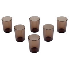 Vintage Vereco, France.  Set of six small drinking glasses in smoked art glass. 1970s.