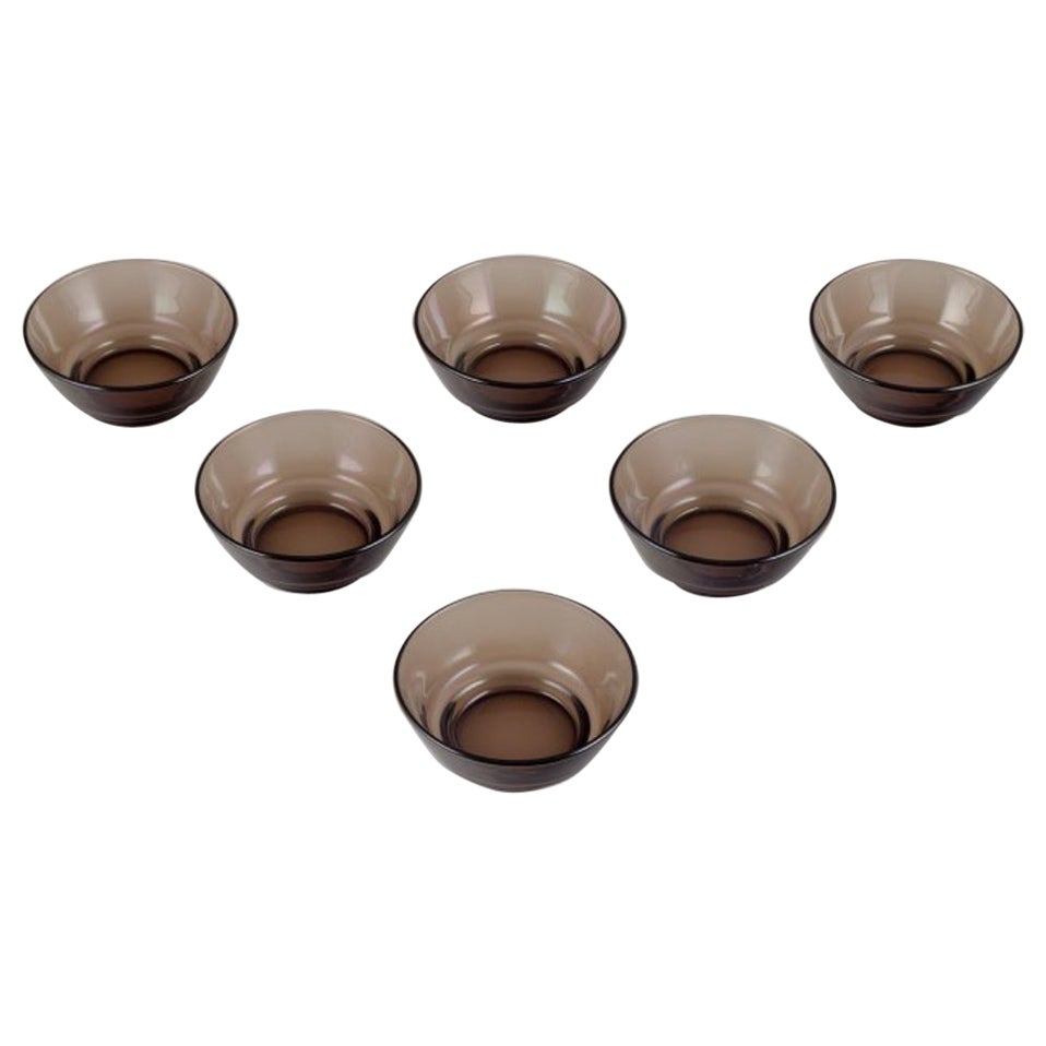Vereco, France. Set of six bowls in smoked art glass. 1970s.