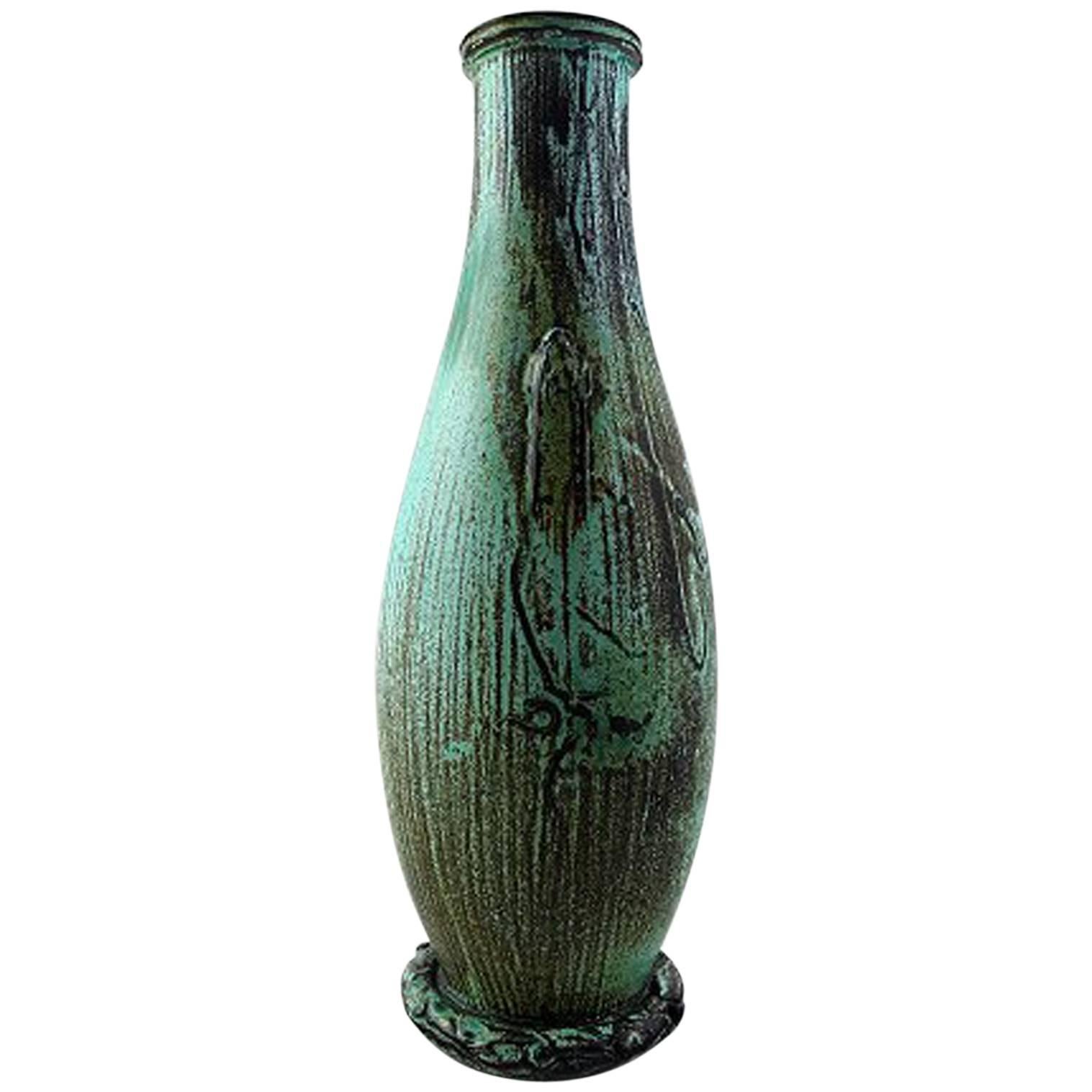 Svend Hammershøi a Tall Earthenware Vase Modelled with Two Stylized Handles