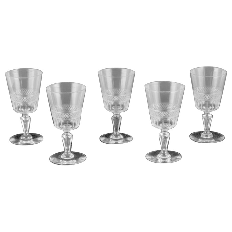 Set of five French red wine glasses in crystal glass. Ca 1900