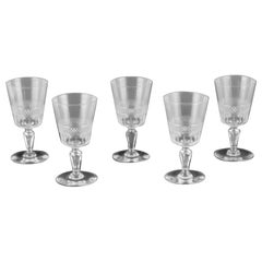 Set of five French red wine glasses in crystal glass. Ca 1900