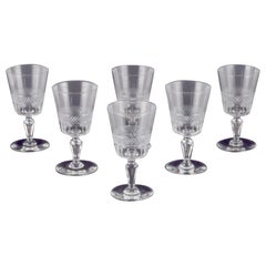 Antique Set of six French red wine glasses in crystal glass. Ca 1900
