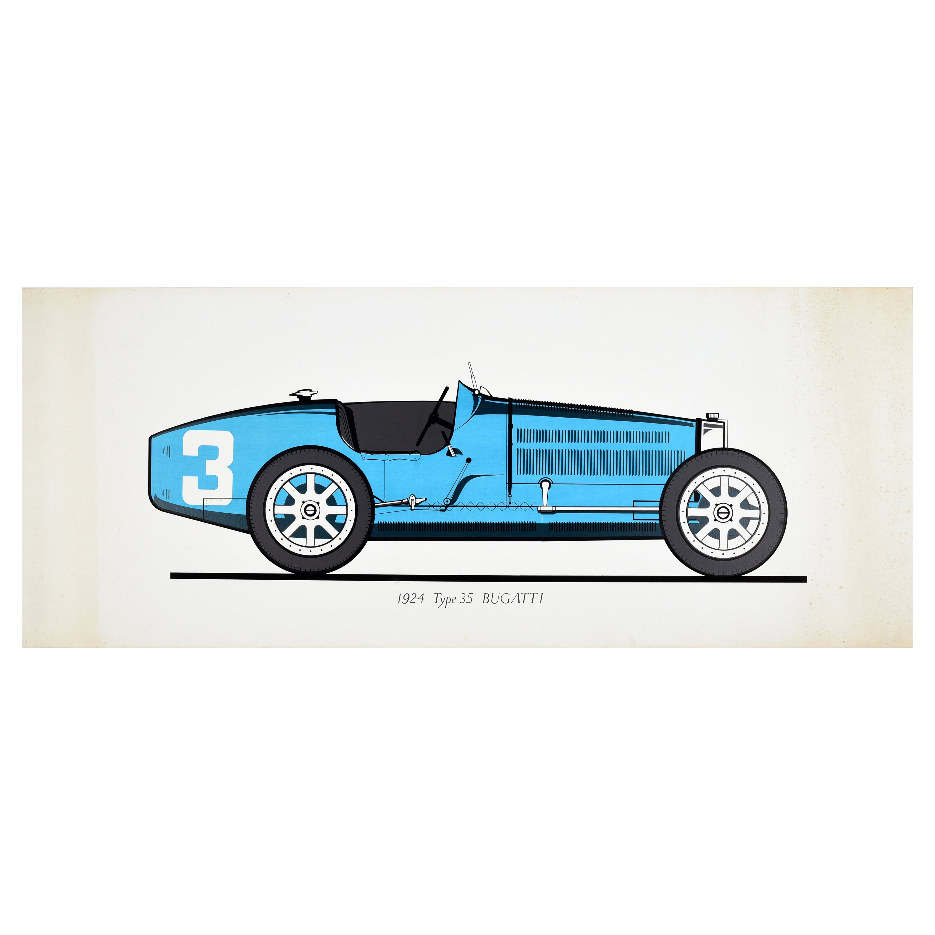 Original Vintage Motorsport-Poster, Bugatti 1924, Typ 35, Rennwagen, Sport, Blau im Angebot