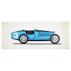 Original Vintage Motorsport Poster Bugatti 1924 Type 35 Racing Car Sport Blue