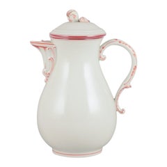 Vintage Meissen, Germany. Coffee pot in porcelain with coral red trim.