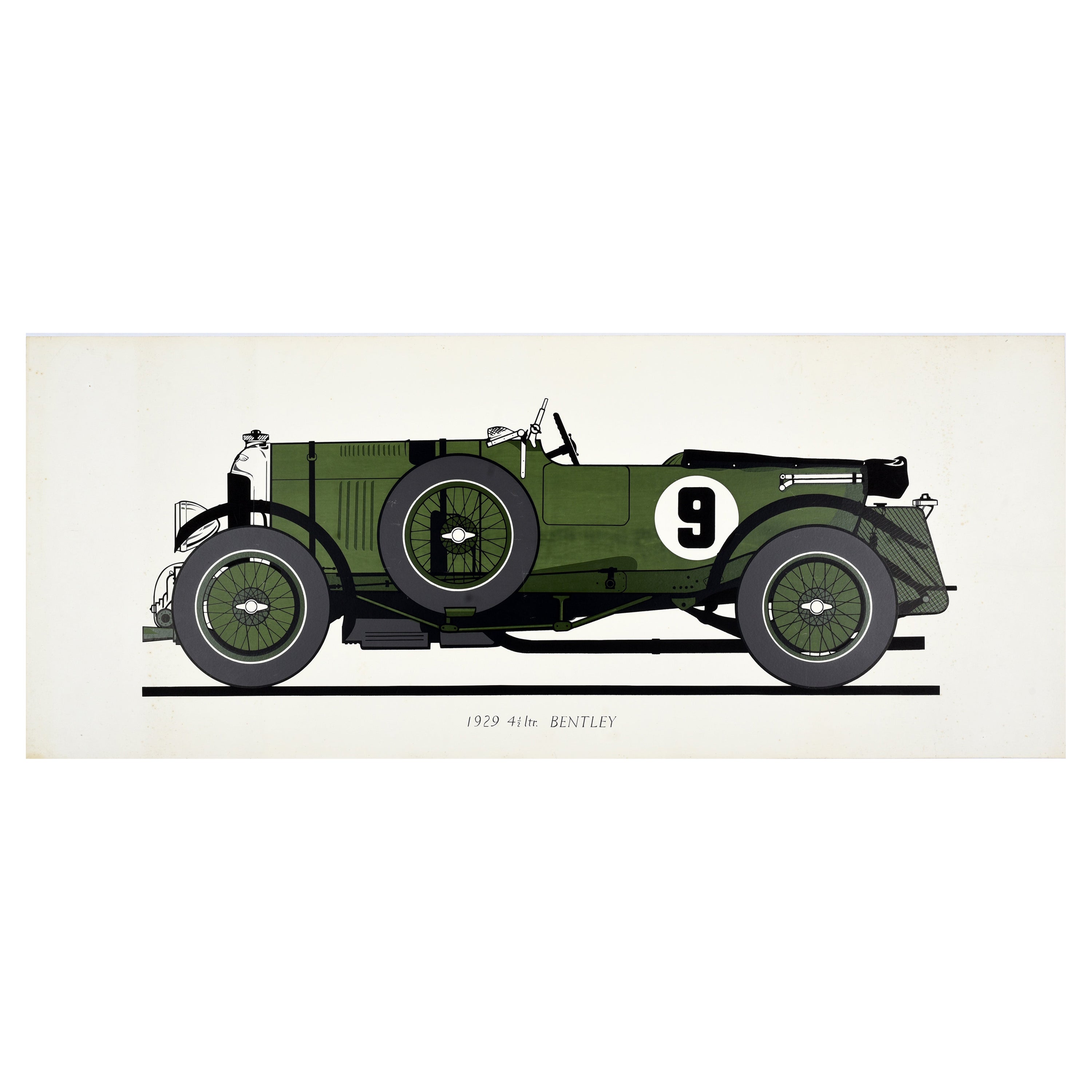 Affiche de sport automobile originale Bentley 1929 4 1/2 Litre Racing Car Sport