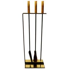 Vintage Mid-Century American Modern Set of Fireplace Tools by Pilgrim in Brass and Iron