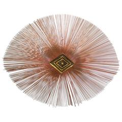 Large Brutalist Mixed Metal Copper Sunburst Wall Sculpture