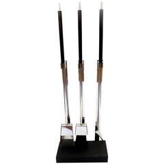 Mid-Century Modernist Rare Fire Tools Set slate & chrome with lucite handles