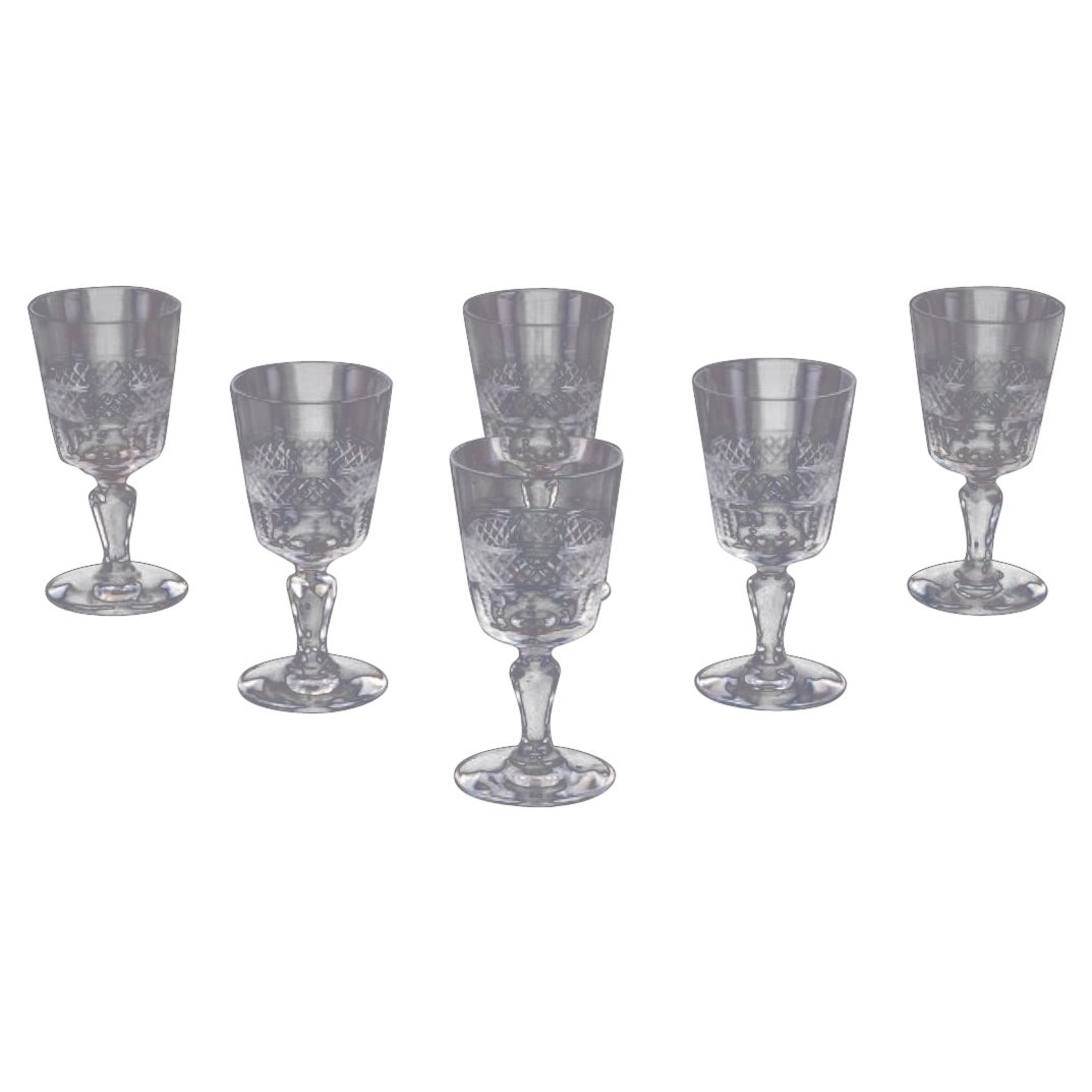 Set of six French port wine glasses in crystal glass. Ca 1900 For Sale