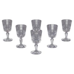 Set of six French port wine glasses in crystal glass. Ca 1900