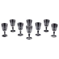 Antique Set of eight French port wine glasses in crystal glass. Ca 1900