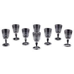 Set of eight French port wine glasses in crystal glass. Ca 1900