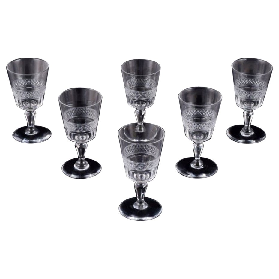 Set of six French sherry glasses in crystal glass. Ca 1900