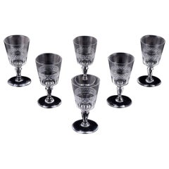 Set of six French sherry glasses in crystal glass. Ca 1900