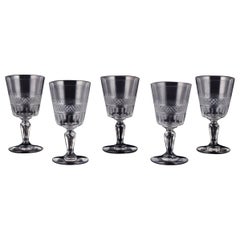 Set of five French white wine glasses in crystal glass. Ca 1900