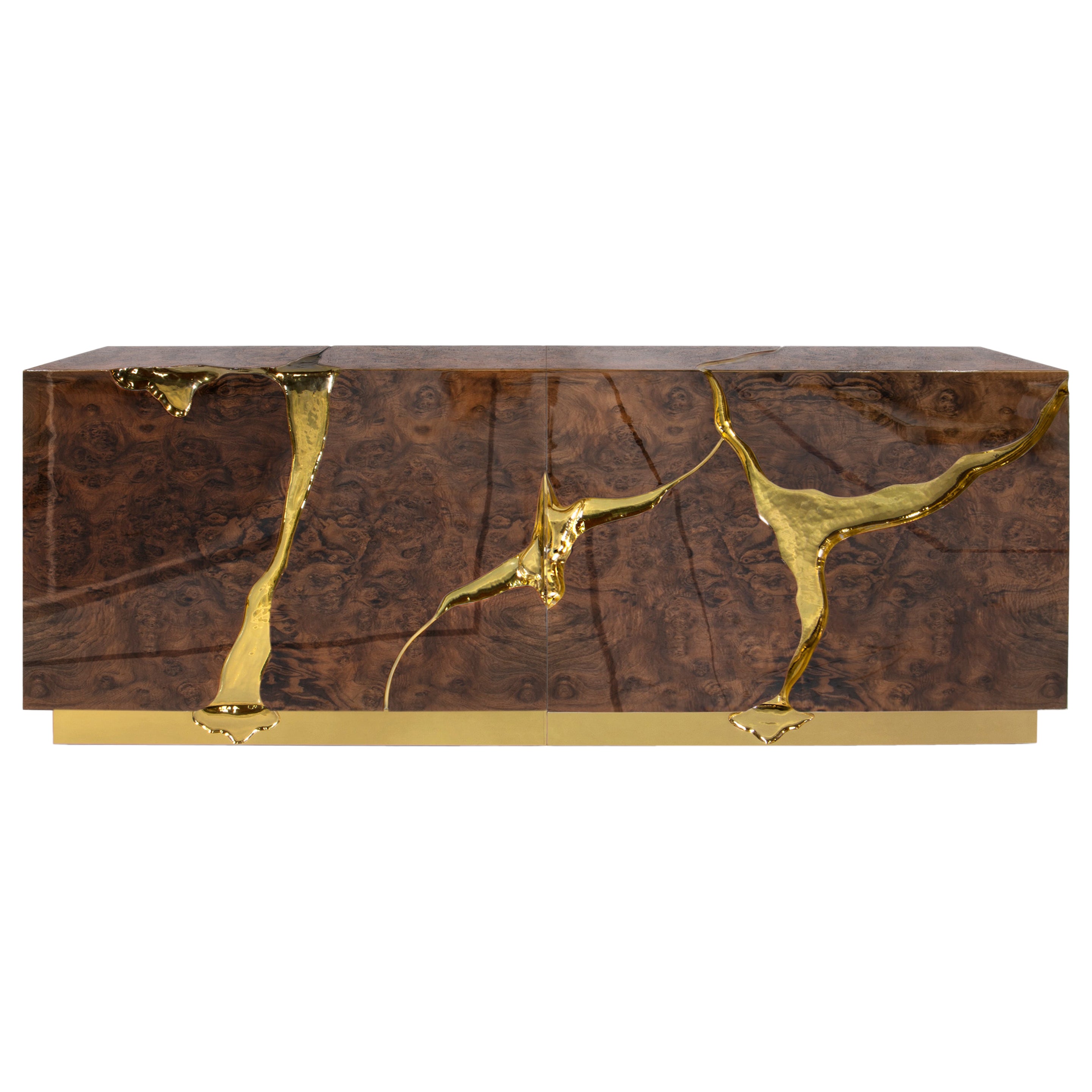 Buffet Lapiaz en noyer - Menuiserie artisanale laiton et placage - Boca do Lobo