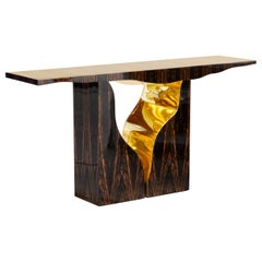 Console Lapiaz en ébène, menuiserie artisanale en laiton et placage - Boca do Lobo