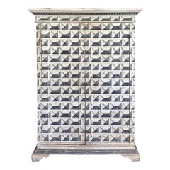 Armario de madera de pino italiano Arte Povera blanco-negro del siglo XIX - Armario antiguo