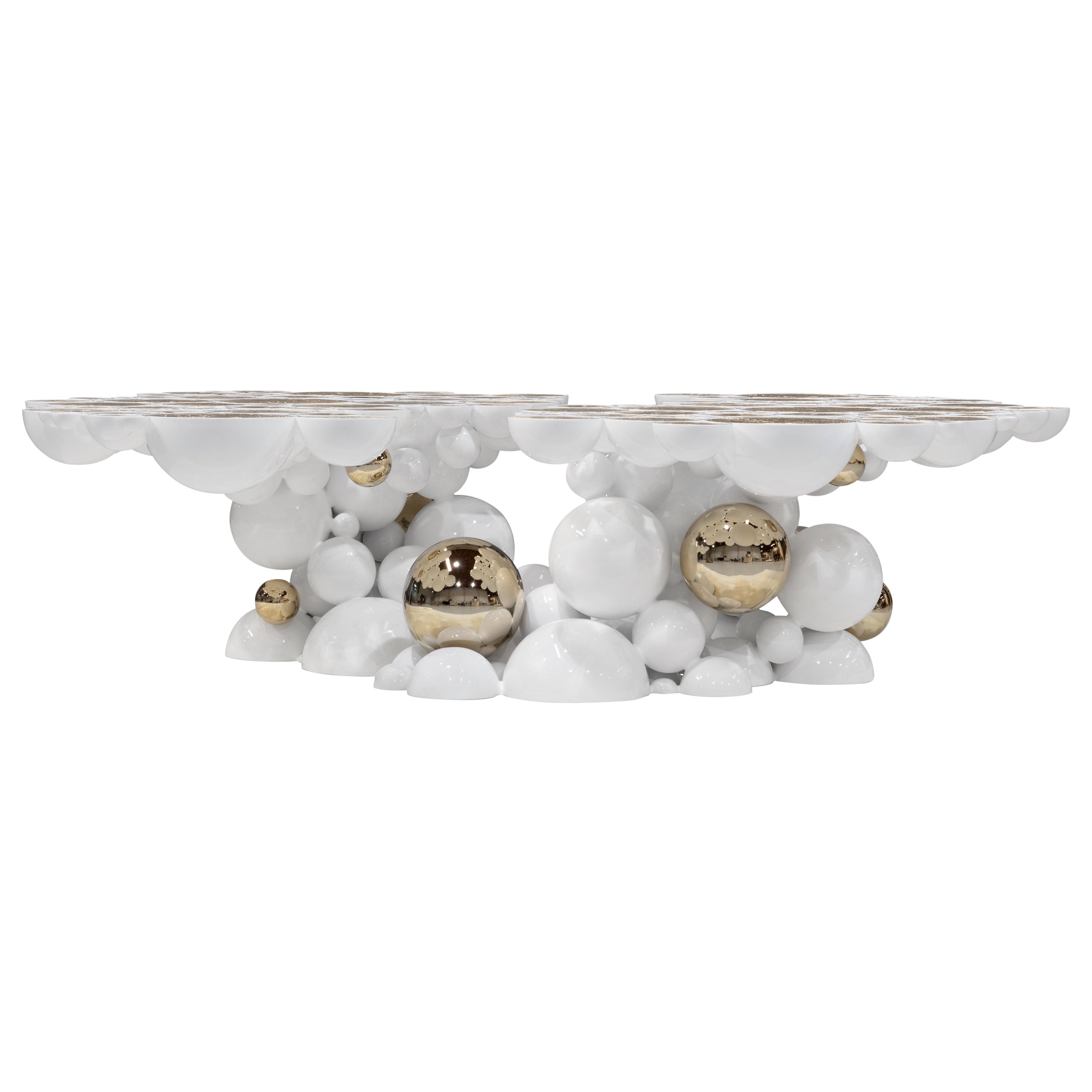 Mesa Centro Newton Blanca - Aluminio Artesanal Lacado Dorado - Boca Do Lobo en venta