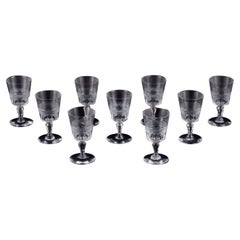 Set of nine French sherry glasses in crystal glass. Ca 1900