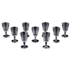 Juego de nueve copas de jerez francés en cristal. Hacia 1900