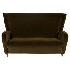 Retro Two-Seater Green Velvet Sofa by Paolo Buffa for the Hotel Bristol, Italy, c.1950