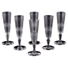 Set of six French champagne flutes in crystal glass. Approx. 1900