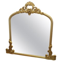 Large Gilt Rococo Style Arched Over Mantle Mirror