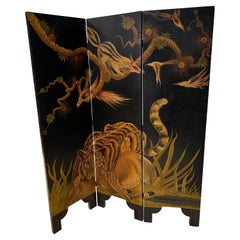 A rare 1920s three folds painted Japanese room divider 